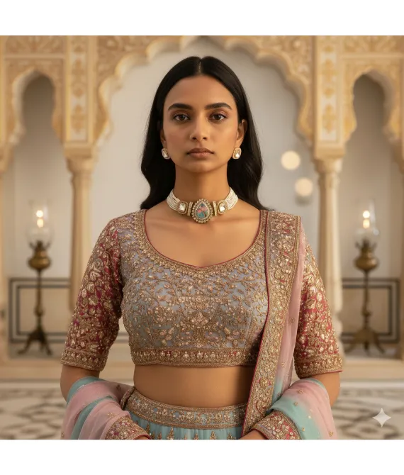 Empress Pastel Mosaic Kundan Choker with Pearl Strands